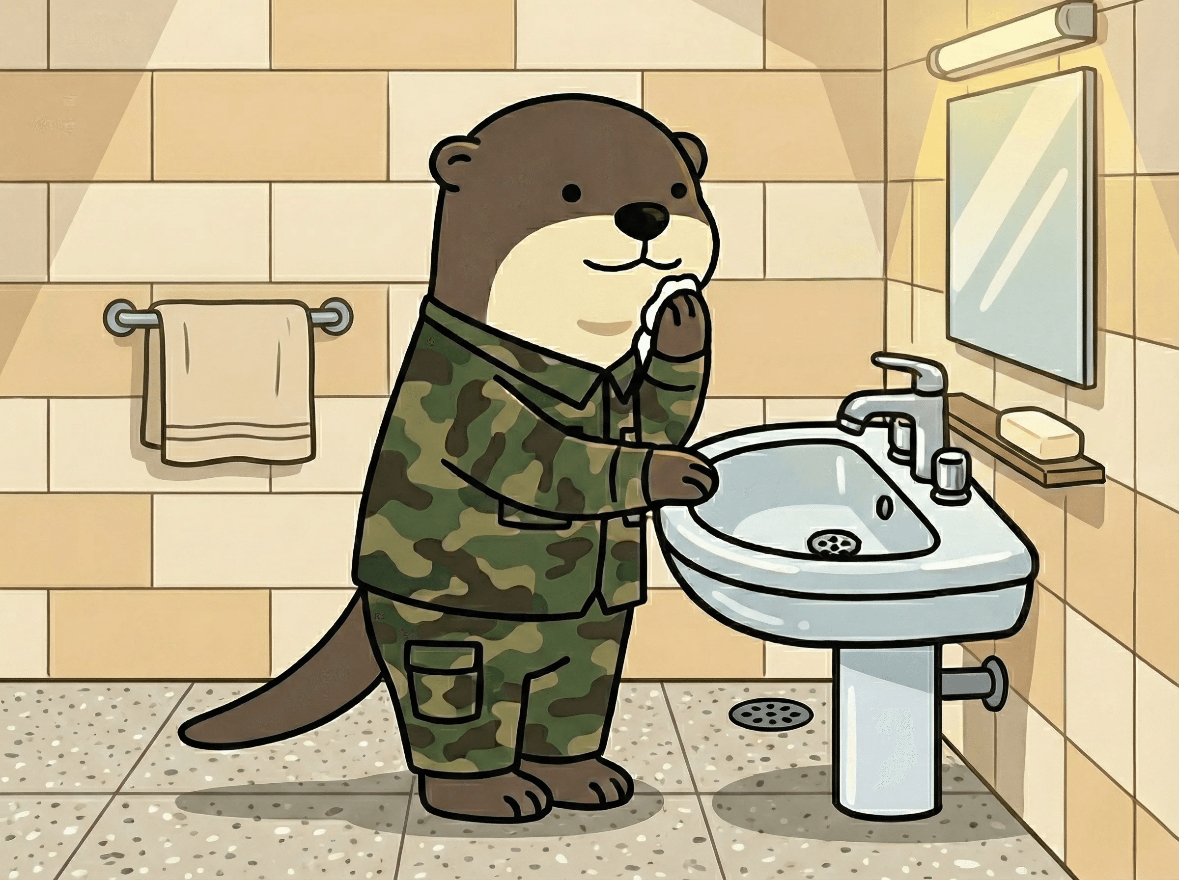 세면대 앞의 수돌이